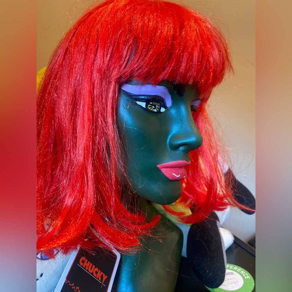 Wig, Bright Red Bob w/Blunt Baby Bangs